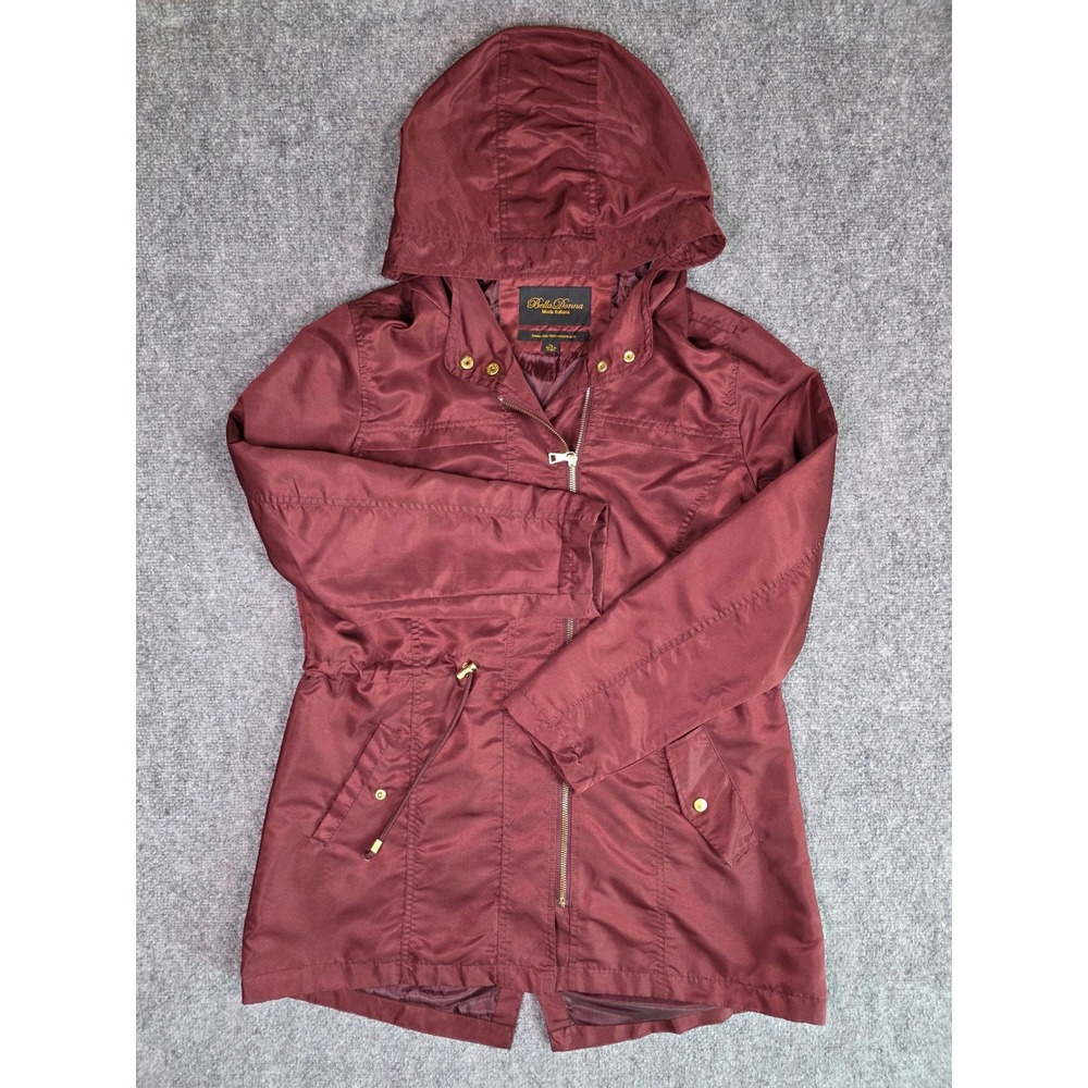 Bella Donna Anorak Jacket Womens XL Burgundy Hooded Full Zip Utility Coat